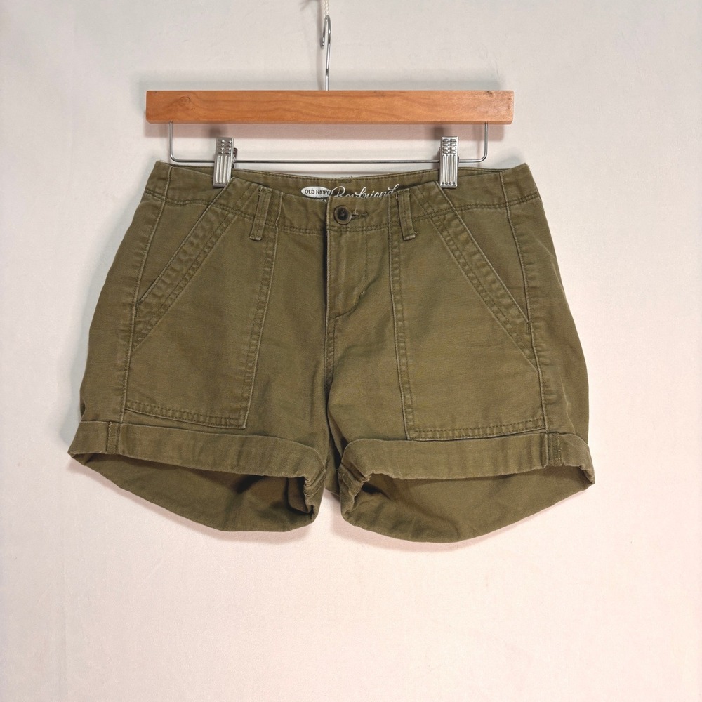 Old Navy Boyfriend Shorts Womens 0 Green Utility Canvas Cuffed Cargo Casual